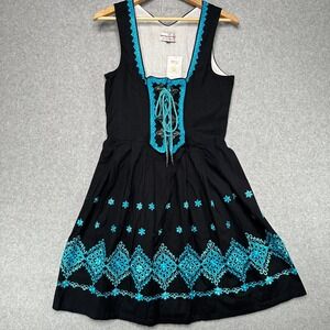 Original Steindl Dirndl Traditional German Dress Black Blue Embroidery Lace 42
